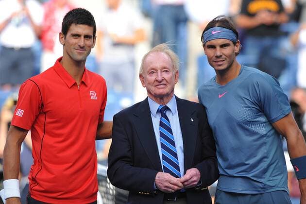 Novak Djokovic (Ser) Rod Laver and Rafael Nadal (Esp) TENNIS : US Open 2013 - 09 09 2013 TennisMagazine 