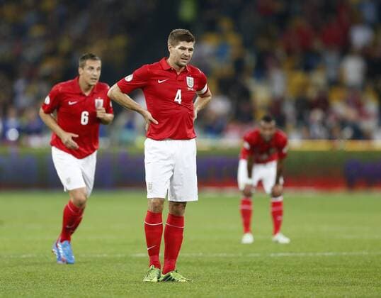 England s Steven Gerrard in action Ukraine v England - 2014 World Cup Qualifier - Olympic Stadium - Kiev - Ukraine -10 09 2013 - Pic David Klein Sportimage EDITORIAL USE ONLY. No use with unauthorised audio, video, data, fixture lists, club league logos or live services. Online in-match use limited to 120 images, no video emulation. No use in betting, games or single club league player publications.