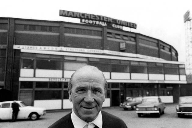 January 1968: Matt Busby, manager of football league champions, Manchester United, seen outside the Maine Road ground.  UnitedArchives01010061