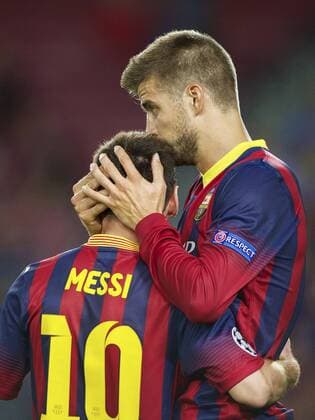 (L-R) Lionel Messi of FC Barcelona, Gerard Pique of FC Barcelona during the Champions League match between FC Barcelona and Ajax Amsterdam on September 18, 2013 at the Camp Nou stadium in Barcelona, Spain FC Barcelona v Ajax Champions League 2013 2014 xVIxxIVx 1797081