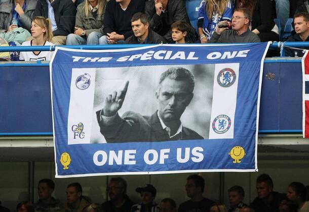 A Jose Mourinho banner at Stamford Bridge Chelsea FC London - Barclays Premier League- Stamford Bridge - London - England -21 09 2013 - EDITORIAL USE ONLY. No use with unauthorised audio, video, data, fixture lists, club league logos or live services. Online in-match use limited to 120 images, no video emulation. No use in betting, games or single club league player publications.