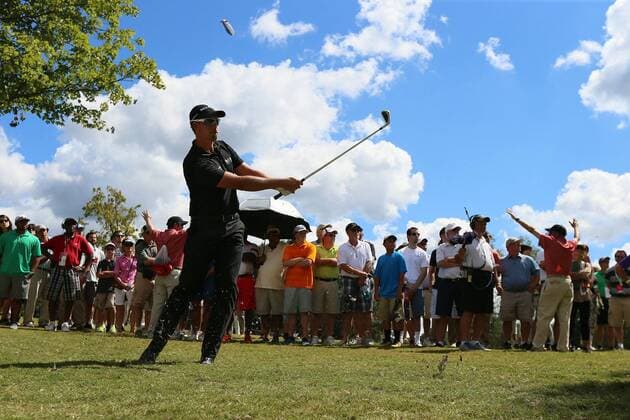 Sept. 22, 2013 - Atlanta, GA, USA - Henrik Stenson hits from off the first fairway to the first green on his way to saving par to start his final round of the Tour Championship at East Lake Golf Club with the sole lead at 11-under par on Sunday, September 22, 2013, in Atlanta. Tour Championship - ZUMAm67