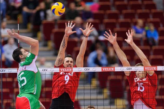 2013 CEV VELUX Volleyball European Championship , Germany - Bulgaria Pictured: Todor Aleksiev , Georg Grozer , Tim Broshog Fot. MariuszxPalczynski MPAimages.com EDYTOR.net NEWSPIX.PL --- Newspix.pl  130925PAL077