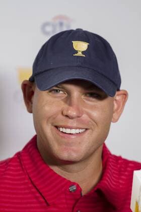 02 October 2013: Bill Haas of the United States Team of the United States Team addressing the media during the pairings for Thursday s matches press conference at Muirfield Village GC in Dublin, Ohio GOLF: OCT 02 PGA Golf Herren - The Presidents Cup - Practice Round Icon20532393 EDITORIAL USE ONLY