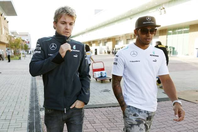 Motorsports: FIA Formula One World Championship 2013, Grand Prix of Korea, 9 Nico Rosberg (GER, Mercedes AMG Petronas F1 Team), 10 Lewis Hamilton (GBR, Mercedes AMG Petronas F1 Team), xHOCHxZWEIx