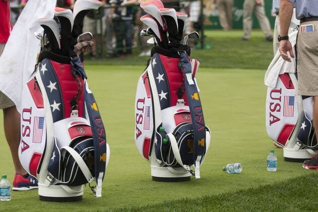 03 October 2013: The USA Teams golf bags on the putting green during the day one of The Presidents Cup at Muirfield Village GC in Dublin, Ohio GOLF: OCT 03 PGA Golf Herren - The Presidents Cup - Day One Icon131003001 EDITORIAL USE ONLY