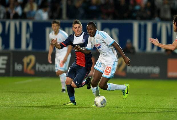 Giannelli Imbula (om) - Marco Verratti (psg) FOOTBALL : Olympique Marseille vs FC Paris St.Ggermain - Ligue 1 2013 2014 - 06 10 2013 AnthonyBIBARD FEP Panoramic 