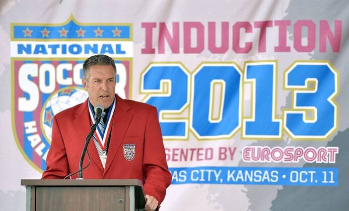 Oct. 11, 2013 - Kansas City, KS, USA - Sporting KC coach Peter Vermes speaks after he was inducted into the National Soccer Hall of Fame at Sporting Park in Kansas City, Kansas, Friday, October 11, 2013. Soccer Hall of Fame Inductions 2013 - ZUMAm67