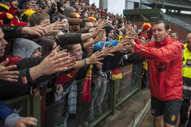 Brussels , Belgium October , 13 2013 Football FIFA World CUP Quali Training On this picture : Supporters Fan Marc Wilmots 