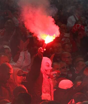 Poland - World Cup Qualifier . . Wembley, London . . 15.10.2013 A Poland fan with a flare.