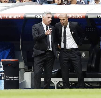 League BBVA match played between Real Madrid and FC Malaga. In this picture, Carlo Ancelotti and Zinedine Zidane. xJOSExA.xGARCIAx 
