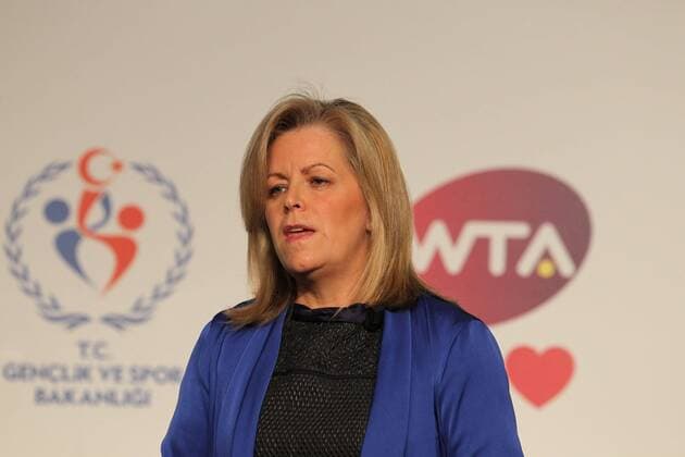 CEO and Chairman of WTA, Stacey Allaster speaks at the Draw Ceremony during the previews of the TEB BNP Paribas WTA Tennis Damen Championships at the Renaissance Polat Istanbul Hotel on October 20, 2013 in Istanbul, Turkey. 