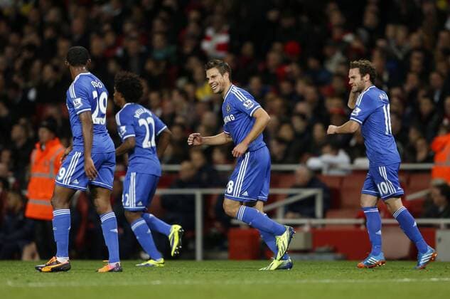 Chelsea s Cesar Azpilicueta celebrates scoring his sides opening goal Arsenal v Chelsea - Capital One Cup Fourth Round - The Emirates - London - England -29 10 2013 - Pic David Klein Sportimage EDITORIAL USE ONLY. No use with unauthorised audio, video, data, fixture lists, club league logos or live services. Online in-match use limited to 120 images, no video emulation. No use in betting, games or single club league player publications.