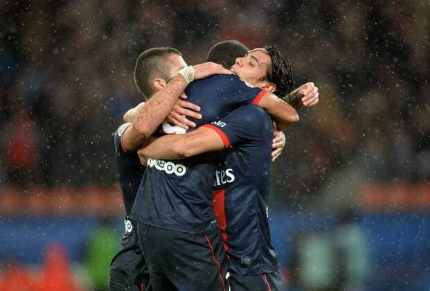 Edinson Cavani (psg) - Lucas (psg) - Jeremy Menez (psg) Paris St Germain PSG vs FC Lorient - Ligue 1 - 01 11 2013 AnthonyBIBARD FEP Panoramic 
