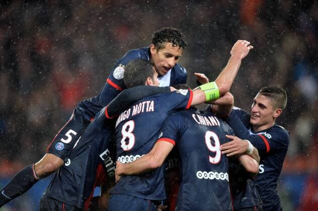 Marquinhos (psg) - Marco Verratti (psg) Paris St Germain PSG vs FC Lorient - Ligue 1 - 01 11 2013 AnthonyBIBARD FEP Panoramic 