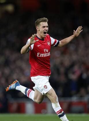 Arsenal s Aaron Ramsey celebrates scoring his sides second goal Arsenal v Liverpool - Barclays Premier League - Emirates Stadium - London - England -02 11 2013 - Pic David Klein Sportimage EDITORIAL USE ONLY. No use with unauthorised audio, video, data, fixture lists, club league logos or live services. Online in-match use limited to 120 images, no video emulation. No use in betting, games or single club league player publications.