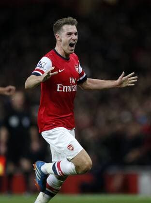 Arsenal s Aaron Ramsey celebrates scoring his sides second goal Arsenal v Liverpool - Barclays Premier League - Emirates Stadium - London - England -02 11 2013 - Pic David Klein Sportimage EDITORIAL USE ONLY. No use with unauthorised audio, video, data, fixture lists, club league logos or live services. Online in-match use limited to 120 images, no video emulation. No use in betting, games or single club league player publications.