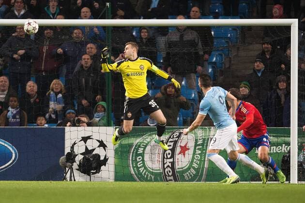 Alvaro Negredo of Manchester City scores his third goal - Manchester City vs. CSKA Moscow - UEFA Champions League - Etihad Stadium - Manchester - 05 11 2013 EDITORIAL USE ONLY. No use with unauthorised audio, video, data, fixture lists, club league logos or live services. Online in-match use limited to 120 images, no video emulation. No use in betting, games or single club league player publications.