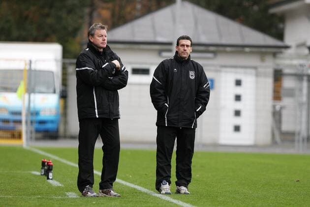 Fußball, Trainerhistorie, SSV Ulm 1846 Herbert Zanker (Trainer SSV Ulm 1846) und Oliver Unsöld (Trainer SSV Ulm 1846), Emotionen TSG 1899 Hoffenheim II vs. SSV Ulm, Fussball, Regionalliga Südwest, 10.11.2013 EP_Mbl