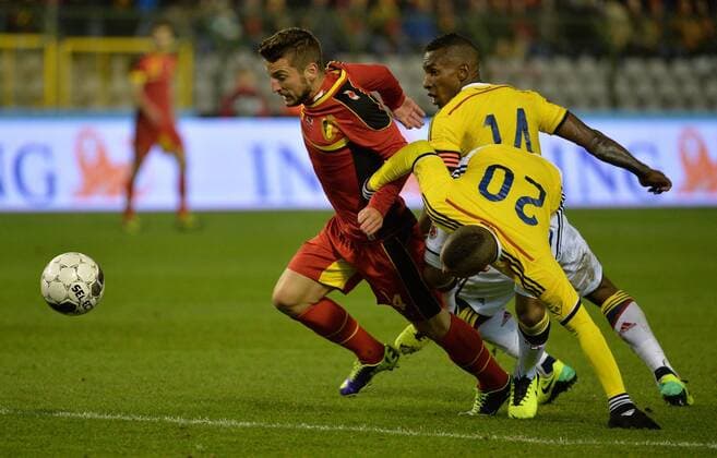 Dries Mertens of belgique - Macnelly Torres of Colombia - Luis Perea of Colombia Belgium vs Colombia - - 14 11 2013 PHOTONEWS PANORAMIC 