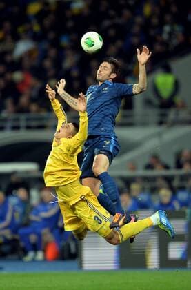 Olivier Giroud (fra) - Yevhen Kacheridi (ukr) FOOTBALL : Ukraine vs France - FIFA World Cup Qualifier - 15 11 2013 AnthonyBIBARD FEP Panoramic 