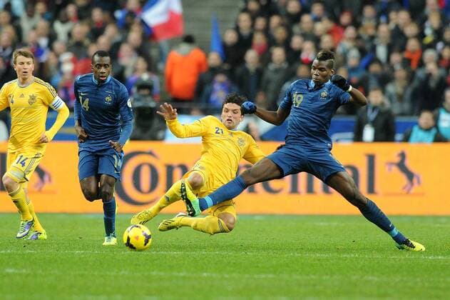 Paul Pogba (France) De Lacerda Edmar (Ukraine) FOOTBALL : France vs Ukraine - Barrages CDM 2014 - 19 11 2013 N.LeGouic FEP Panoramic 