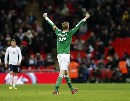 Germany s Per Mertesacker celebrates at the final whistle England v Germany - International Friendly - Wembley England -19 11 2013 - Pic David Klein Sportimage EDITORIAL USE ONLY. No use with unauthorised audio, video, data, fixture lists, club league logos or live services. Online in-match use limited to 120 images, no video emulation. No use in betting, games or single club league player publications.