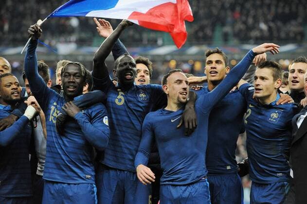 joie de Mamadou Sakho - Bacary Sagna - Franck Ribery - Raphael Varane - Mathieu Debuchy (France) FOOTBALL : France vs Ukraine - Barrages CDM 2014 - 19 11 2013 N.LeGouic FEP Panoramic 