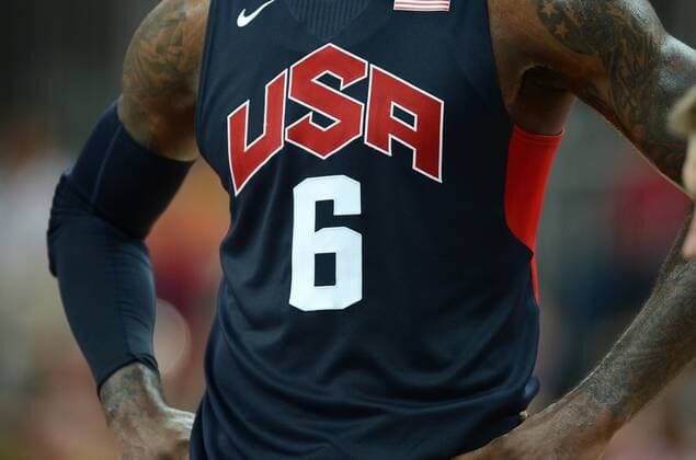 Samstag 04.08.2012, Olympische Spiele 2012 in London, Basketball Litauen - USA, Vereinigt Staaten von Amerika, LeBron James 6 (USA) DeFodi018