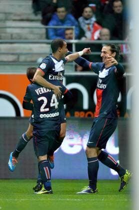 Lucas (psg) - Zlatan Ibrahimovic (psg) FOOTBALL : Stade Reims vs Paris Saint Germain PSG - Ligue 1 - 23 11 2013 AnthonyBIBARD FEP Panoramic 