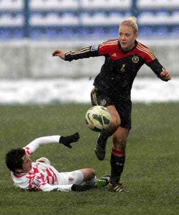 27.11.2013 Osijek(Croatia) Croatia-Germany FIFA World Cup qualify women football Leonie Maier(r) Germany and Violeta Baban(L) Croatia : 