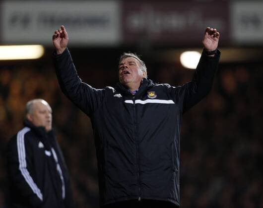 West Ham s Sam Allardyce celebrates his sides opening goal West Ham United v FC Fulham - Premier League - Upton Park - London - 30 11 2013 - EDITORIAL USE ONLY. No use with unauthorised audio, video, data, fixture lists, club league logos or live services. Online in-match use limited to 120 images, no video emulation. No use in betting, games or single club league player publications.