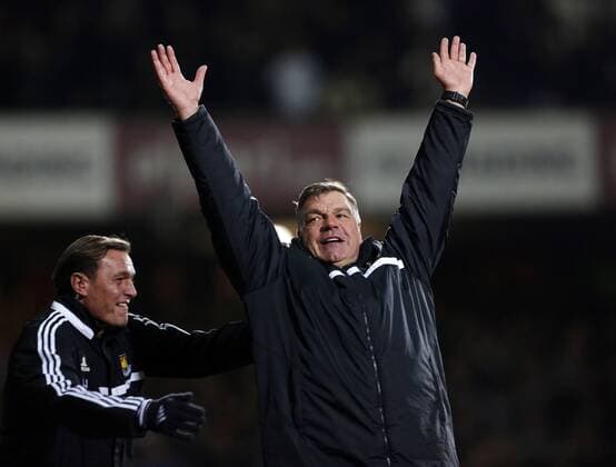 West Ham s Sam Allardyce celebrates his sides second goal West Ham United v FC Fulham - Premier League - Upton Park - London - 30 11 2013 - EDITORIAL USE ONLY. No use with unauthorised audio, video, data, fixture lists, club league logos or live services. Online in-match use limited to 120 images, no video emulation. No use in betting, games or single club league player publications.