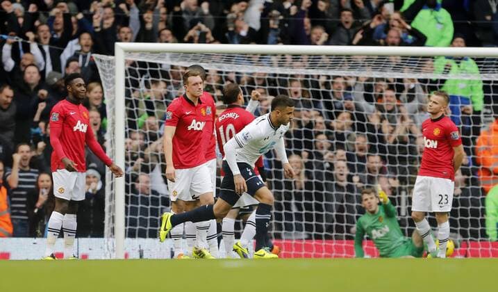 Tottenham s Kyle Walker celebrates scoring his sides opening goal Tottenham Hotspur v Manchester United (ManU) - Premier League - White Hart Lane - London - 01 12 2013 - EDITORIAL USE ONLY. No use with unauthorised audio, video, data, fixture lists, club league logos or live services. Online in-match use limited to 120 images, no video emulation. No use in betting, games or single club league player publications.