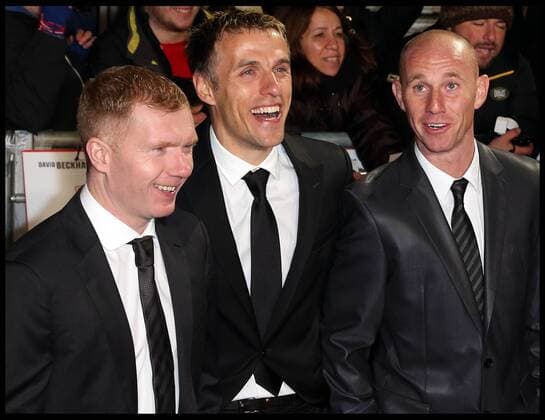 L to R Class of 92 Paul Scholes, Phil Neville, Nicky Butt, arriving at the The Class of 92 premiere in London, Sunday, 1st December 2013. Picture by Stephen Lock i-Images StephenxLockx xi-Images  IIM-0959-0043