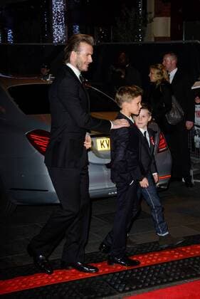 David Beckham with sons Cruz David, Romeo James attends The World Premiere of The Class of 92 . Odeon West End, London, United Kingdom. Sunday, 1st December 2013. Picture by ChrisJoseph i-Images ChrisxJosephx xi-Images  IIM-0957-0026