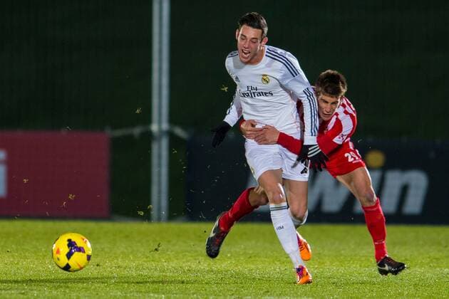 MADRID, ESPANA - 4 DE DICIEMBRE 2013: - Real Madrid Castilla vs Girona FC - Jorge Franco Burgui Alviz, Pere Pons (Photo:SergioLopez CordonPress) 