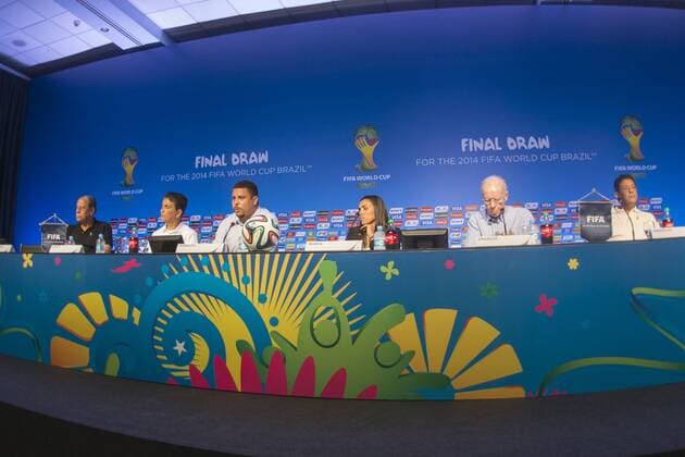 Carlos Alberto, Bebeto, Ronaldo, Marta, Mario Zagallo und Amarildo - PK Final Draw - Gruppenauslosung zur FIFA WM 2014. COSTA DO SAUIPE BA, Brasil 05 12 2013. ( x(11)xCelsoxPupox xFotoarenax 