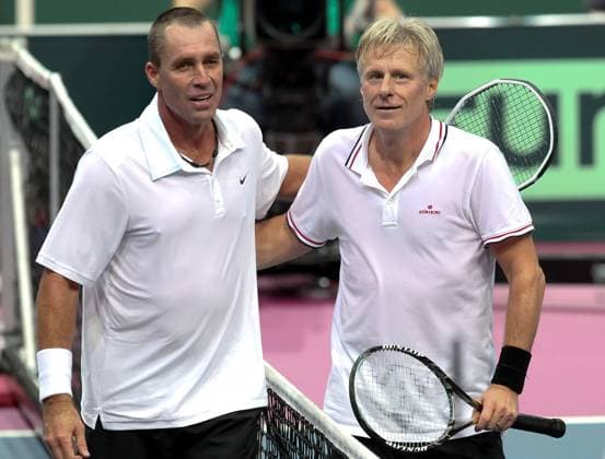 Czech born tennis legend Ivan Lendl (left) wins an exhibition match (Schaukampf) with Björn Borg in Ostrava, November 5, 2010. (CTKxPhoto PetrxSznapka) CTKPhotoP201011050893101  SZN 45