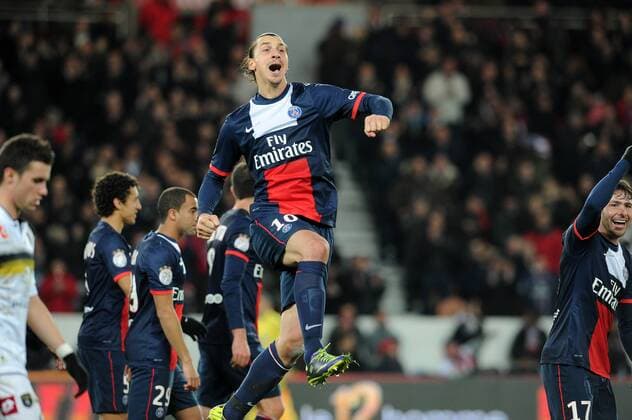joie Zlatan Ibrahimovic apres son premier but (PSG) FOOTBALL : PSG vs Sochaux - Ligue 1 - 07 12 2013 N.LeGouic FEP Panoramic 