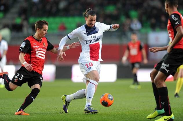 Zlatan Ibrahimovic (PSG) Anders Konradsen (Rennes) FOOTBALL : Stade Rennes vs Paris Saint Germain - Ligue 1 - 14 12 2013 NLeGouic FEP Panoramic 
