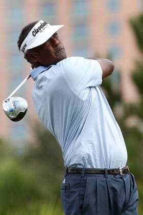 14 DEC 2013: Vijay Singh tees off during the first round of the PNC Father-Son Challenge at The Ritz-Carlton Golf Club in Orlando, Florida. GOLF: DEC 14 PNC Father-Son Challenge - 1st Round Icon357131214282 EDITORIAL USE ONLY