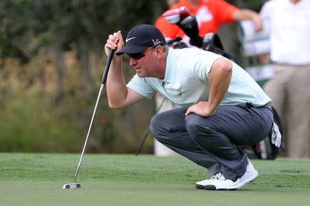 14 DEC 2013: David Duval lines up a putt during the first round of the PNC Father-Son Challenge at The Ritz-Carlton Golf Club in Orlando, Florida. GOLF: DEC 14 PNC Father-Son Challenge - 1st Round Icon357131214303 EDITORIAL USE ONLY