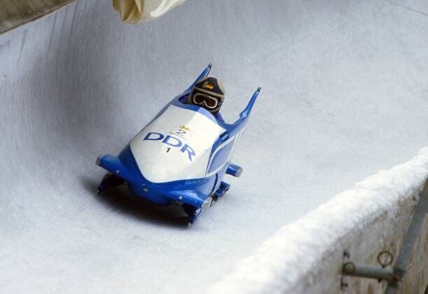 Bobsleigh - 1986 Bobsleigh European Championship - Men s Two The East Germany One team - Wolfgang Hoppe and Dietmar Schauerhammer - who won the gold medal at Igls, Austria. 