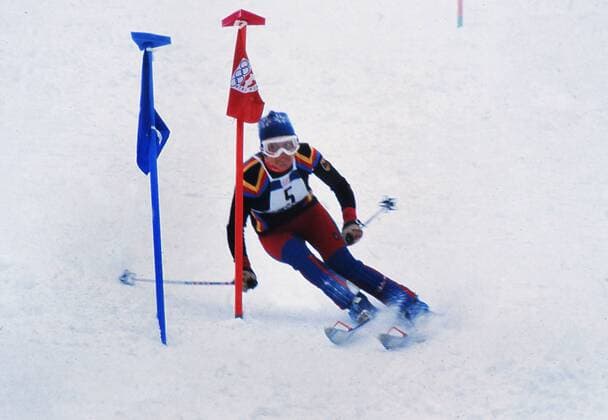 Alpine Skiing - 1976 Innsbruck Winter Olympics - Women s Slalom West Germany s Rosemarie Rosi Mittermaier on the way to winning the gold medal at the Axamer Lizum, Axams, Austria. Mittermaier had already won the Downhill and with the Giant Slalom still to come she had a chance to win all three available Alpine ski events. However she took the silver in that final event, failing to win the gold by just 0.125s. 11 02 1976 