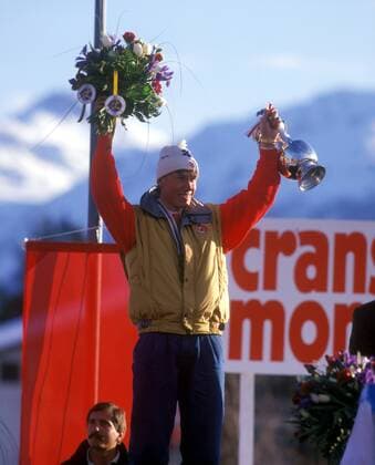 Alpine Ski WM 1987 - Siegerehrung Riesenslalom der Herren - Weltmeister Pirmin Zurbriggen (SUI)