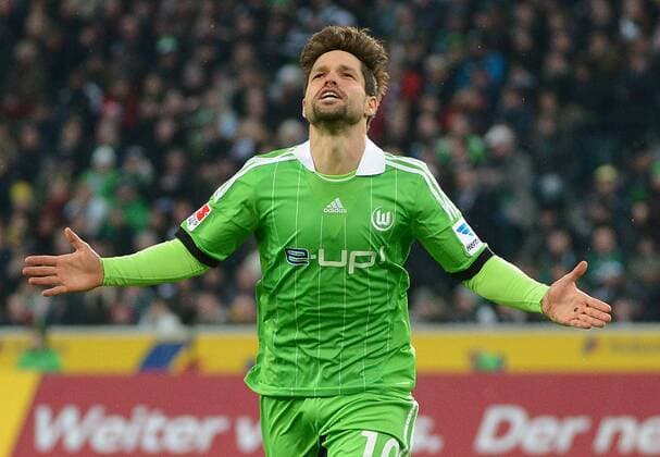 22.12.2013, xjhx, Fussball 1.Bundesliga, Borussia Mönchengladbach - VfL Wolfsburg, v.l. Diego (VfL Wolfsburg) Torjubel, Goal celebration, celebrate the goal 0:1