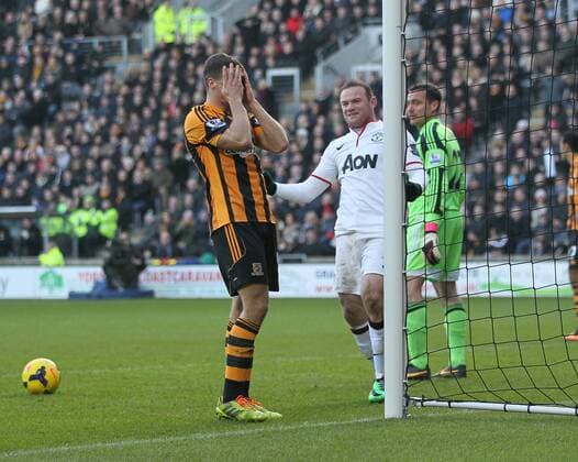 Hull City s James Chester looks on dejected after scoring an own goal Hull City vs Manchester United - Premier League - KC Stadium - London - England - 26 12 2013 - Pic David Klein Sportimage EDITORIAL USE ONLY. No use with unauthorised audio, video, data, fixture lists, club league logos or live services. Online in-match use limited to 120 images, no video emulation. No use in betting, games or single club league player publications.