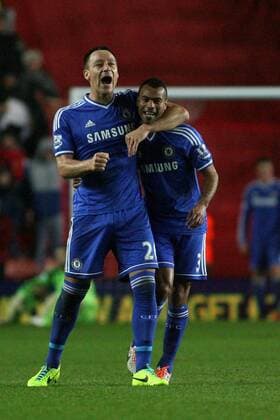 Football - 2013 2014 Premier League - Southampton vs. Chelsea John Terry and Ashley Cole of Chelsea celebrate Chelseas third goal at St Mary s Stadium Southampton Colorsport Shaun Boggust 