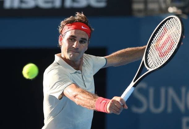 Brisbane International, Queensland Tennis Centre,ATP 250 World Tour WTA,Hardcourt Tennis Turnier in Brisbane,Australia,Roger Federer (SUI) ,Einzelbild,Aktion,Halbkoerper,Querformat,